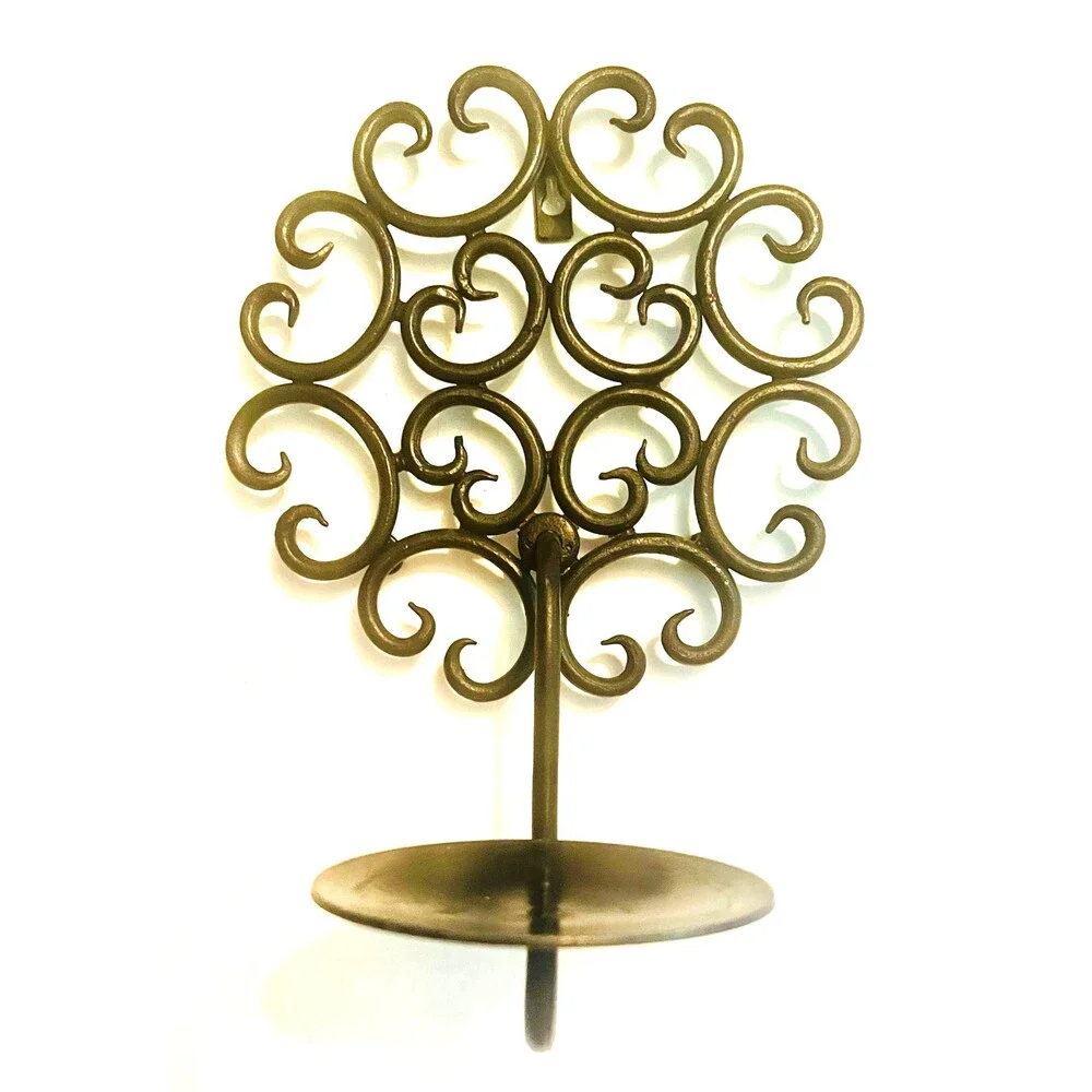 2 Vintage Tree of  Life black wrought iron wall candle sconces scrollwork